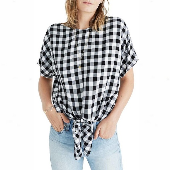 Madewell Tops - Madewell Buffalo Check Button-Back Tie-Front Tee